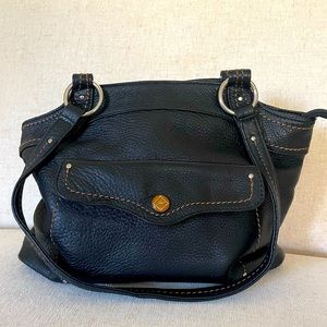 Stone Mountain black leather shoulder bag 14” by 10”